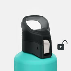 Aluminium 1 L flask with quick opening cap for hiking - Green