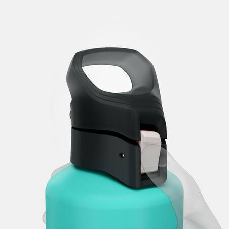 Aluminium 1 L flask with quick opening cap for hiking - Green