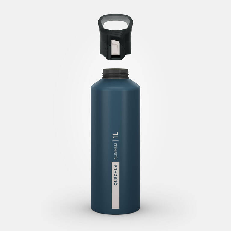 Botol Minum Hiking Aluminium Quick-Open MH500 1 liter - Biru