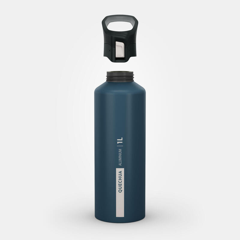 Drinkfles voor wandelen sneldop aluminium blauw 1 l