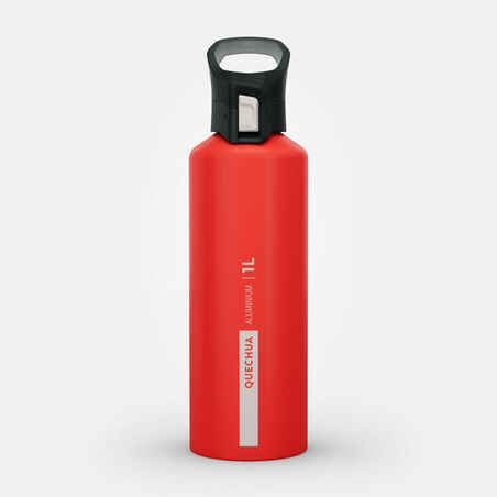 1 L aluminium water bottle with quick opening cap for hiking - Red