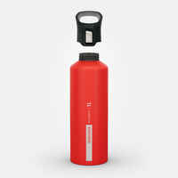 1 L aluminium water bottle with quick opening cap for hiking - Red