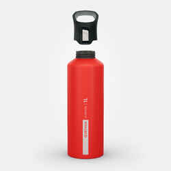 1 L aluminium water bottle with quick opening cap for hiking - Red