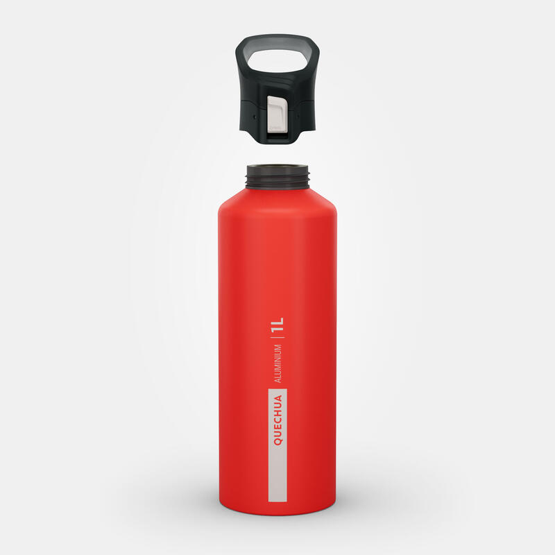 Drinkfles met sneldop voor trekking alu 1 l rood