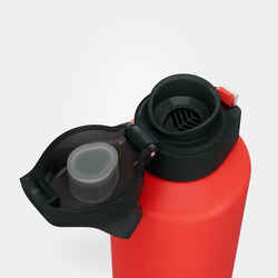 1 L aluminium water bottle with quick opening cap for hiking - Red