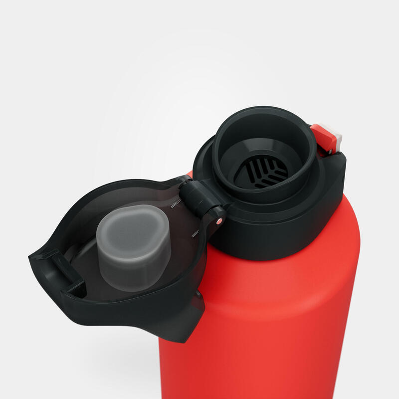1 L aluminium water bottle with quick opening cap for hiking - Red