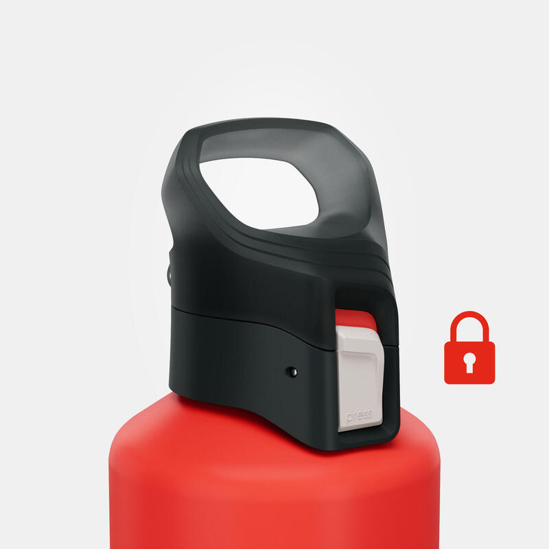 Drinkfles met sneldop voor wandelen gerecycled aluminium MH500 1 liter rood