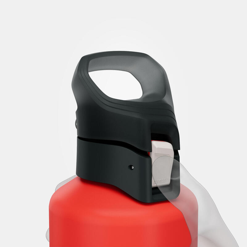 Drinkfles met sneldop voor wandelen gerecycled aluminium MH500 1 liter rood
