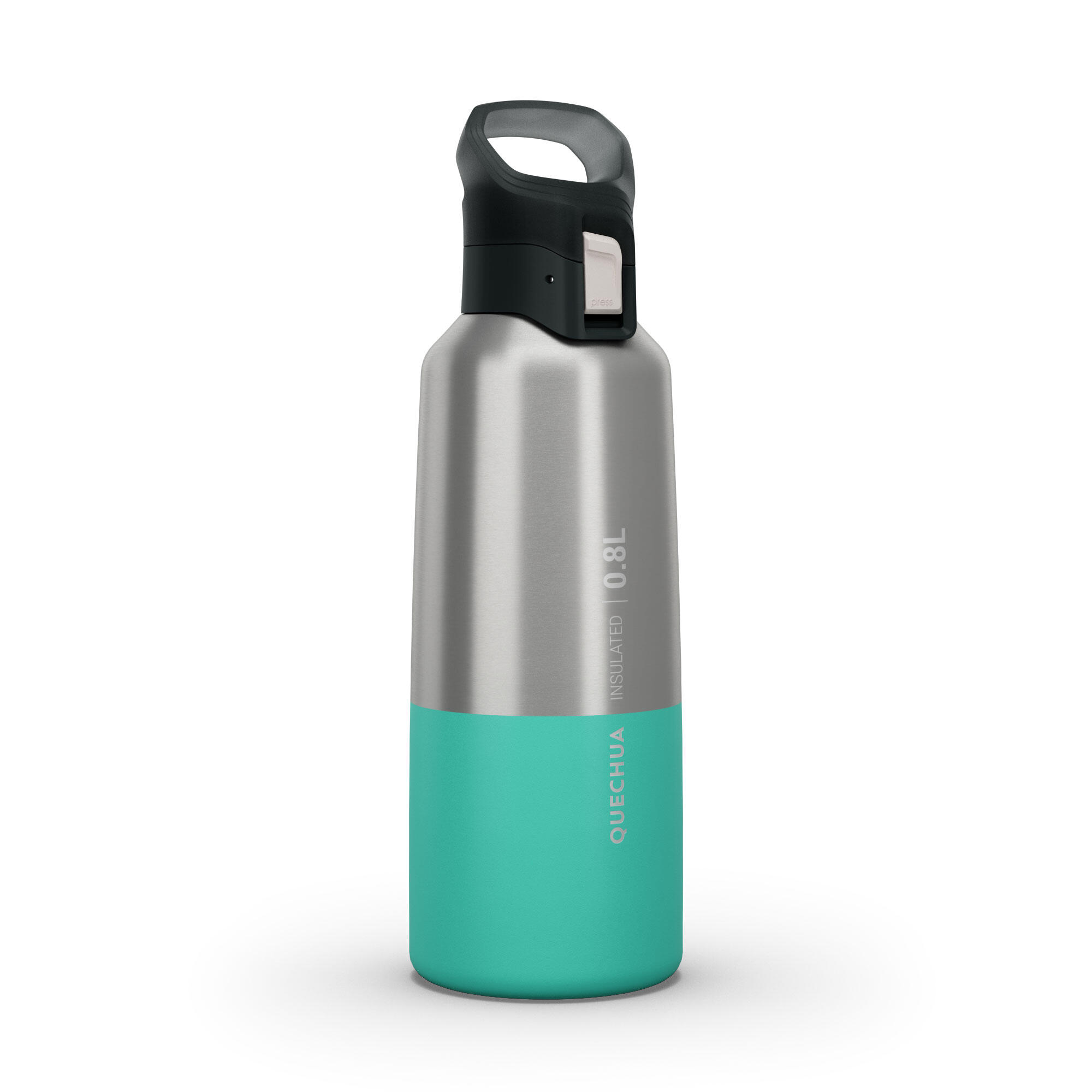 QUECHUA 0.8 L stainless steel isothermal water bottle with quick-release cap for hiking 