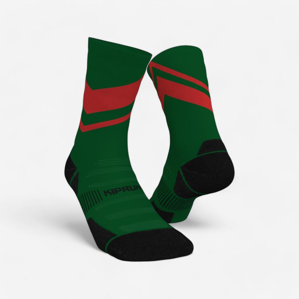 Run900 mid-calf thick running socks - green/red