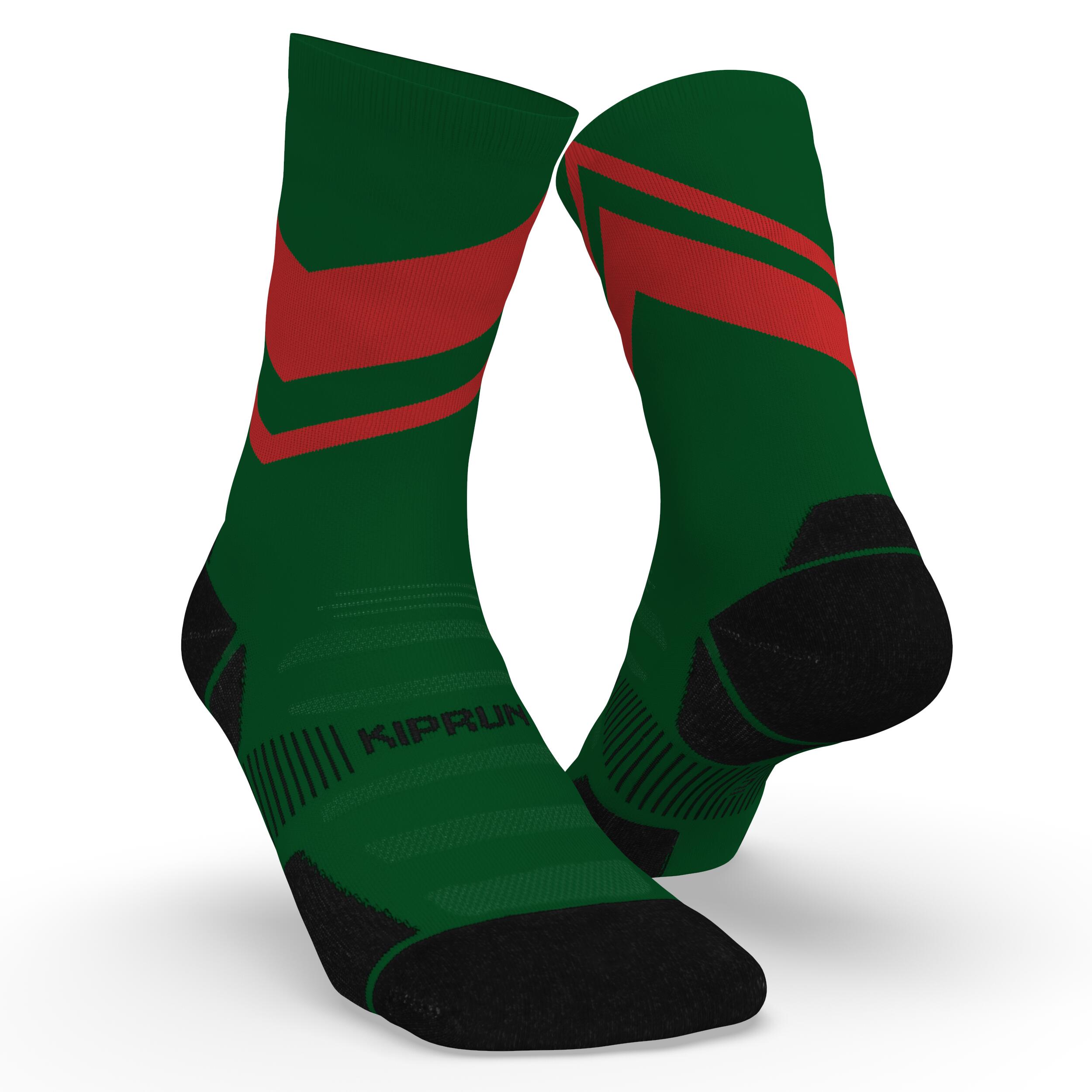 KIPRUN Run900 Mid-Calf Thick Running Socks - Green/Red