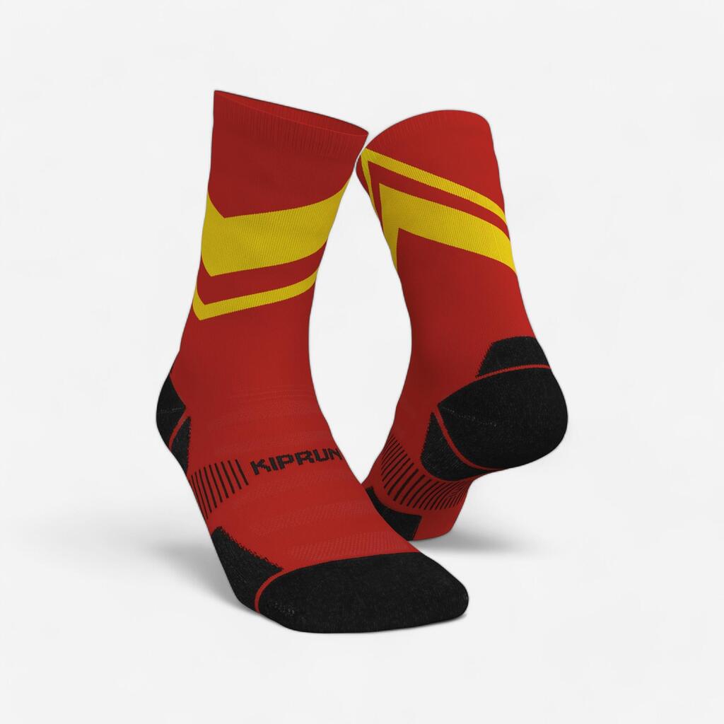 Run900 mid-calf thick running socks - red/yellow