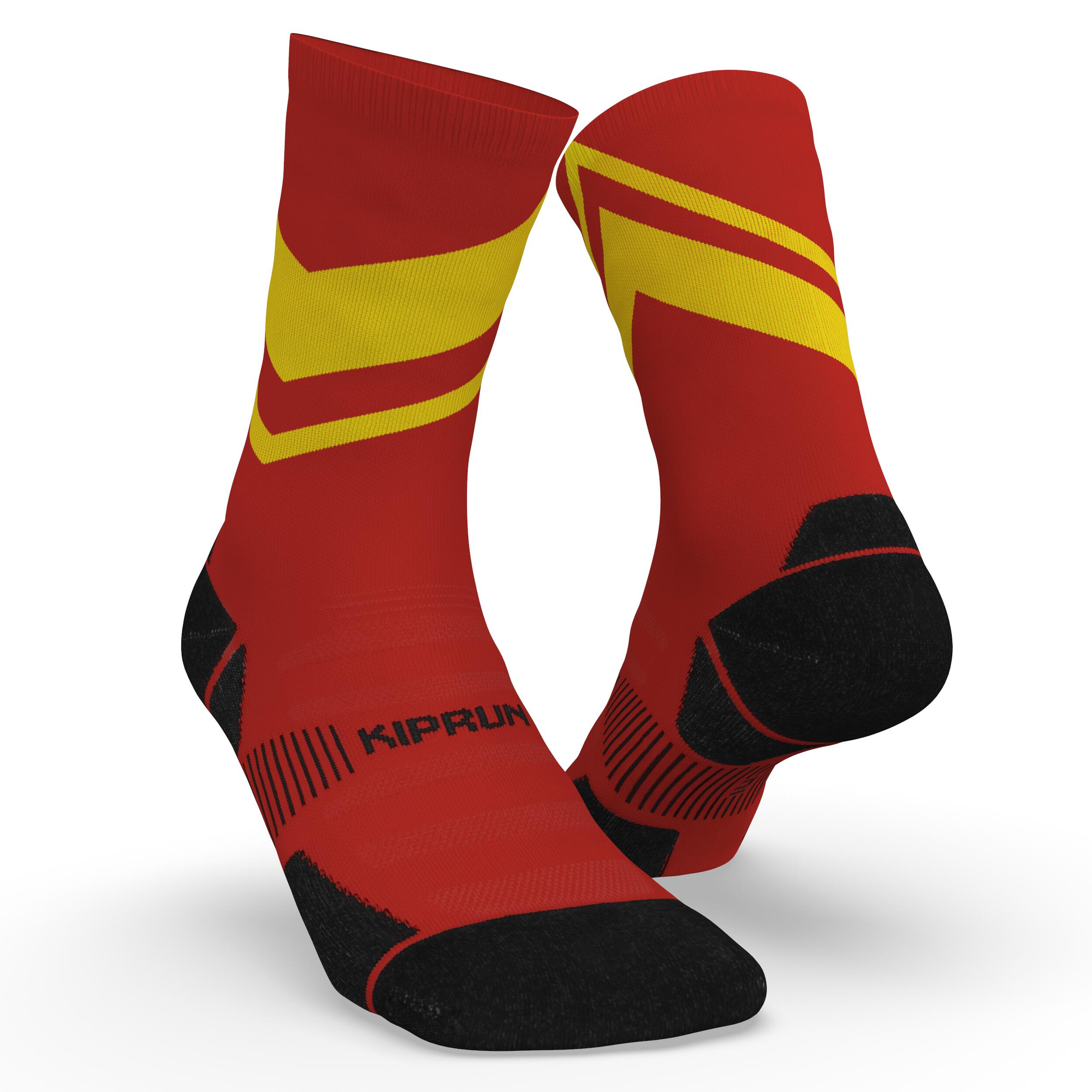 KIPRUN Run900 Mid-Calf Thick Running Socks - Red/Yellow