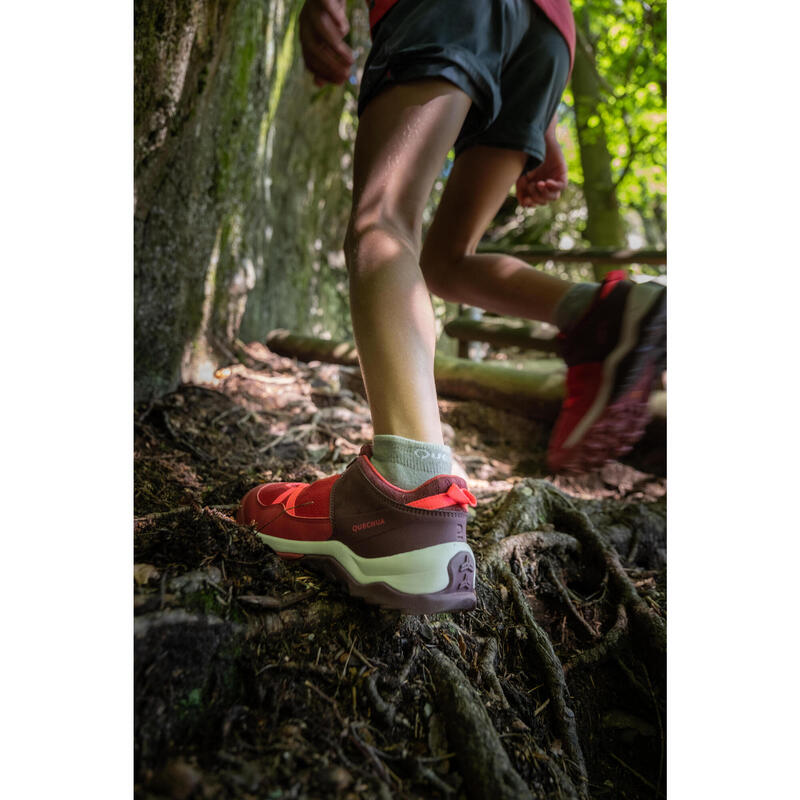 Wandelschoenen met snelle vetersluiting voor kinderen bordeaux maat 35-38