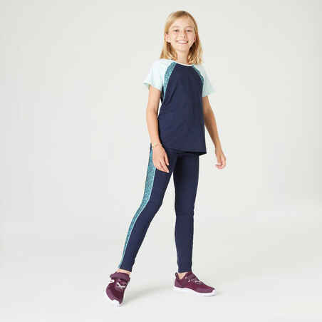 Girls' Breathable Leggings S500 - Printed Navy