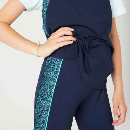 Girls' High-Waisted Pocket Leggings S500 - Navy / Print