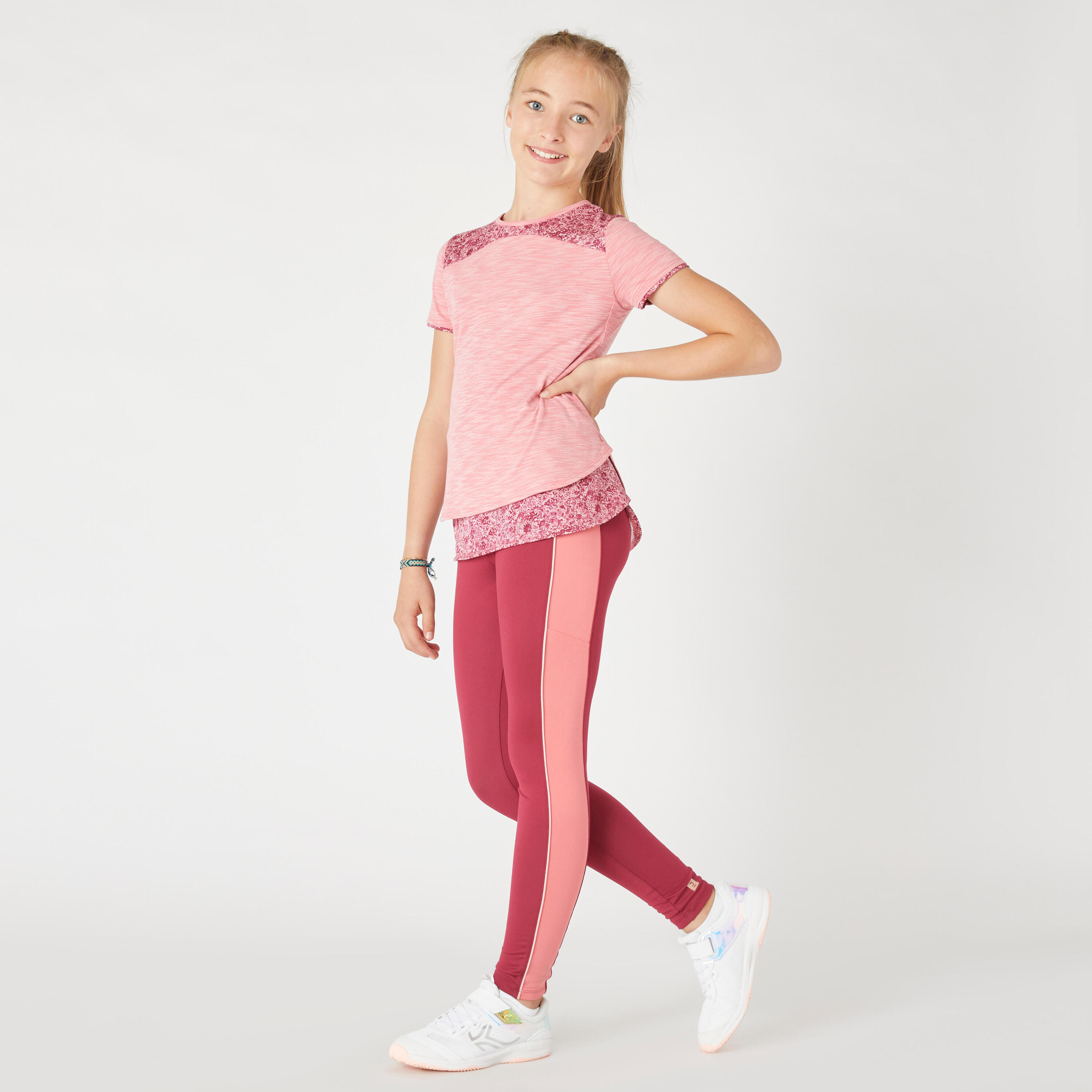 Girls' High-Waisted Pocket Leggings S500 - Pink 2/5