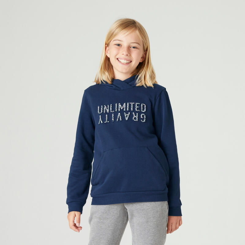 Warme hoodie voor kinderen 500 marineblauw met opdruk