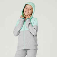 Kids' Breathable Zip-Up Cotton Hoodie 900 - Green/Light Grey Marl