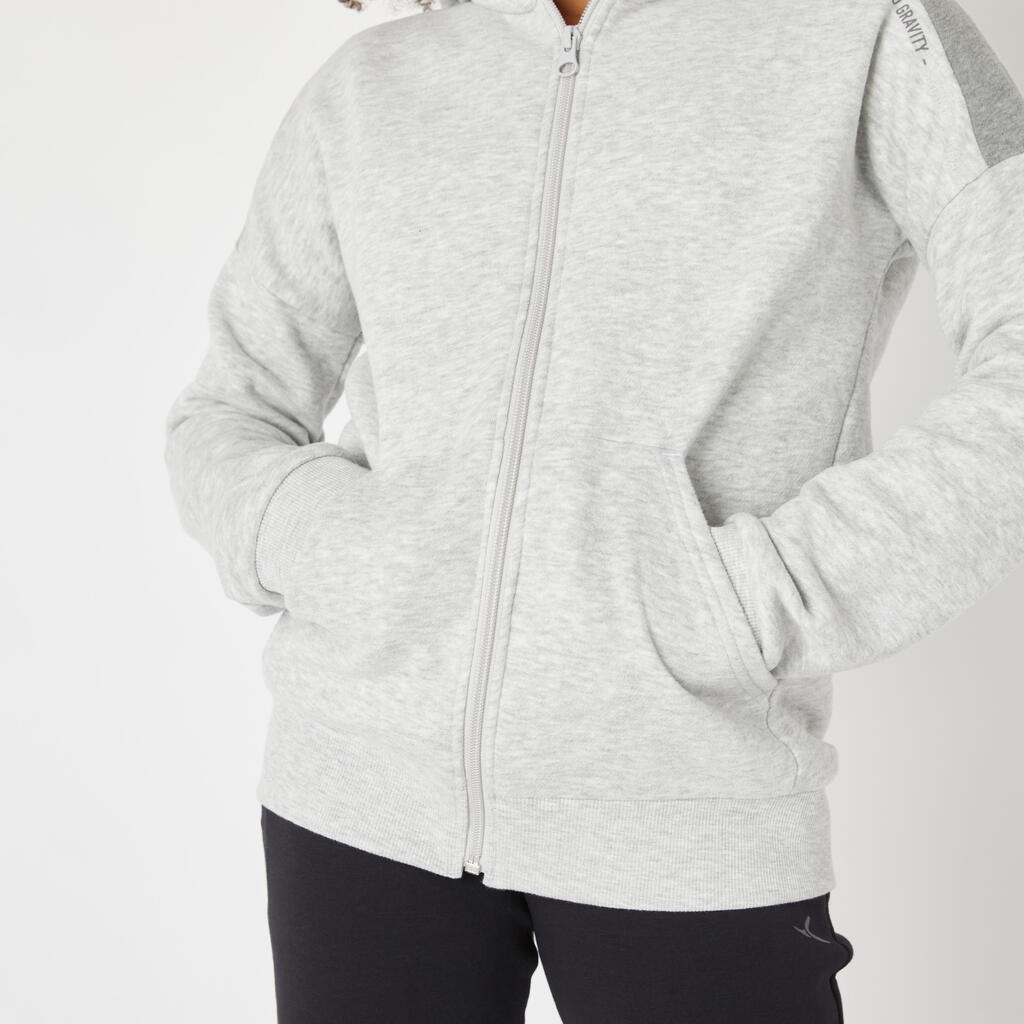 Sweat zippé à capuche chaud enfant - 500 gris chiné clair