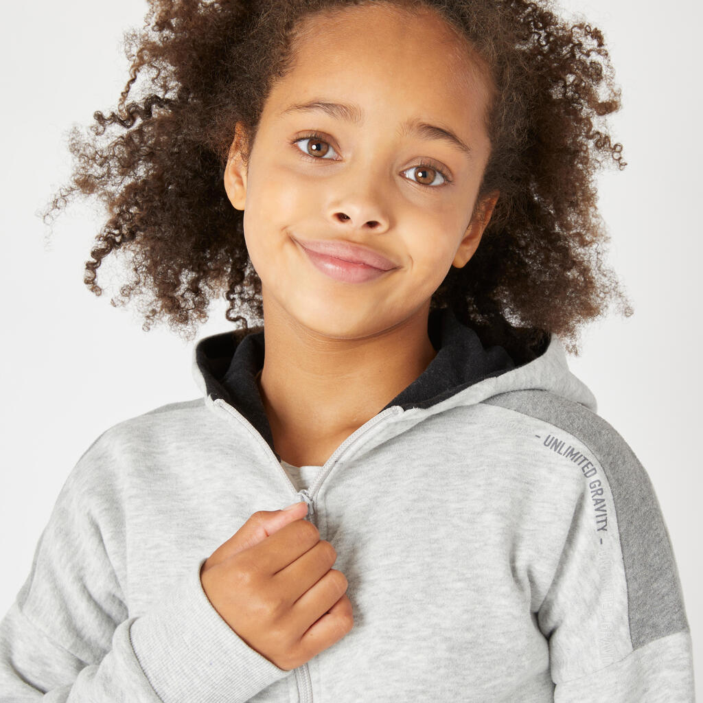 Sweat zippé à capuche chaud enfant - 500 gris chiné clair