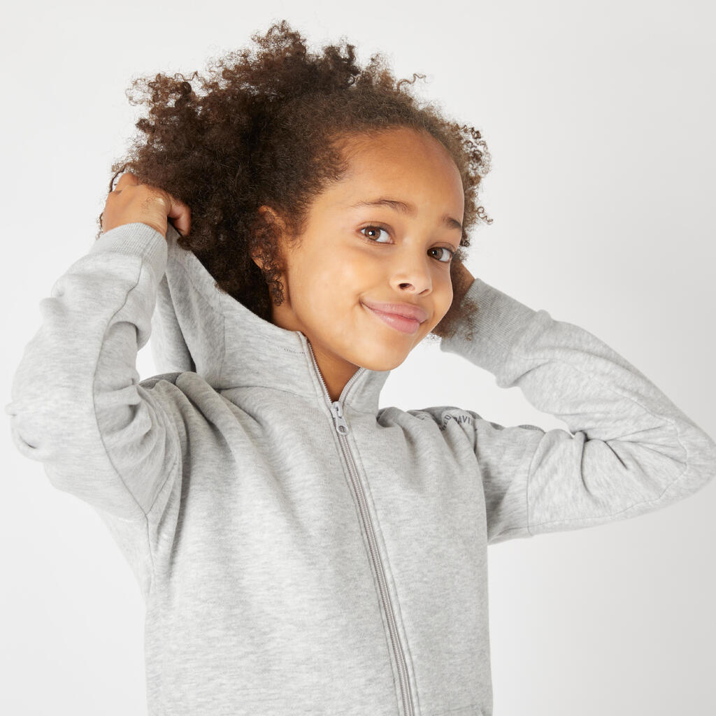 Sweat zippé à capuche chaud enfant - 500 gris chiné clair