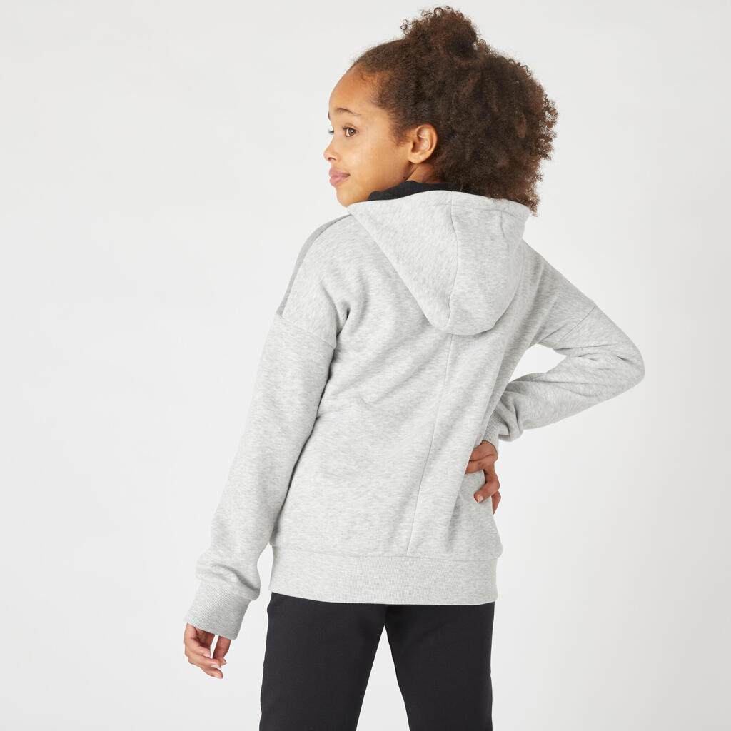 Sweat zippé à capuche chaud enfant - 500 gris chiné clair