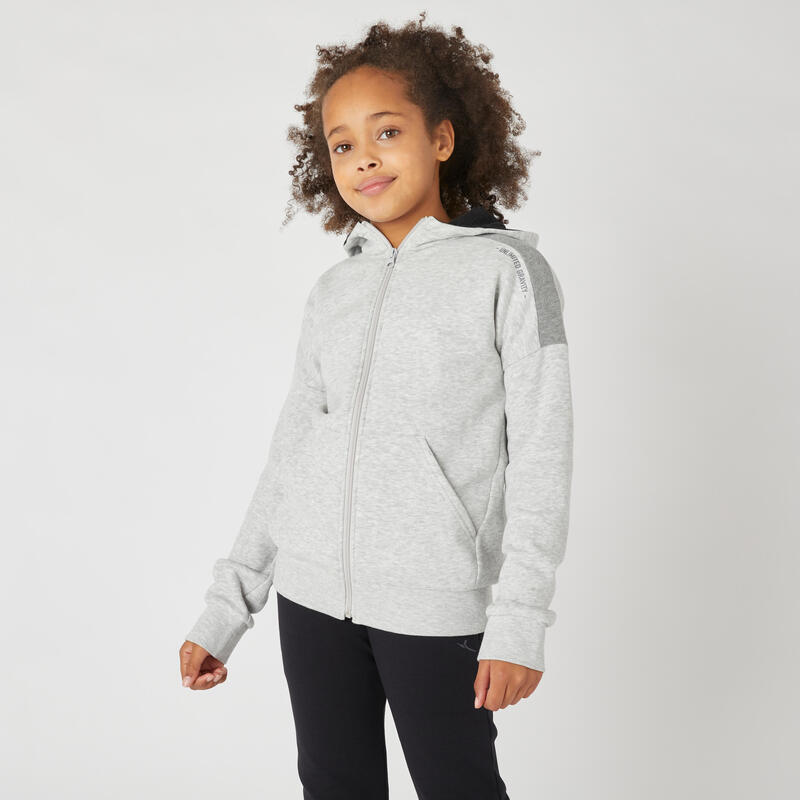 Sweat zippé à capuche chaud enfant - 500 gris chiné clair