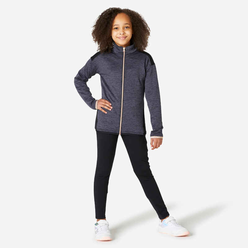 Kids' Breathable Synthetic Tracksuit S500 - Black/Dark Grey Marl