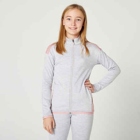 Kids' Breathable Synthetic Tracksuit S500 - Light Mottled Grey/Pink