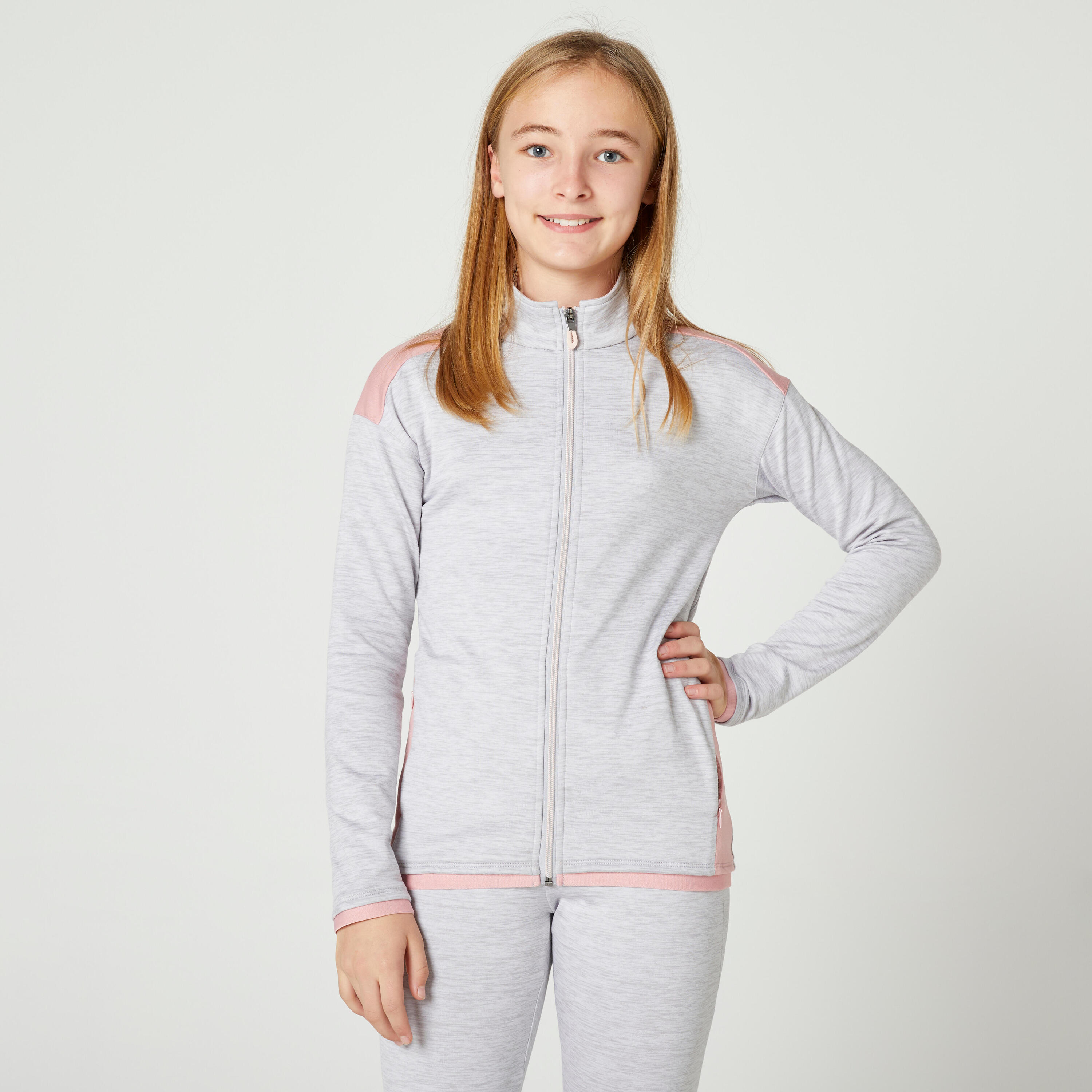 Kids' Breathable Synthetic Tracksuit S500 - Light Mottled Grey/Pink 4/9