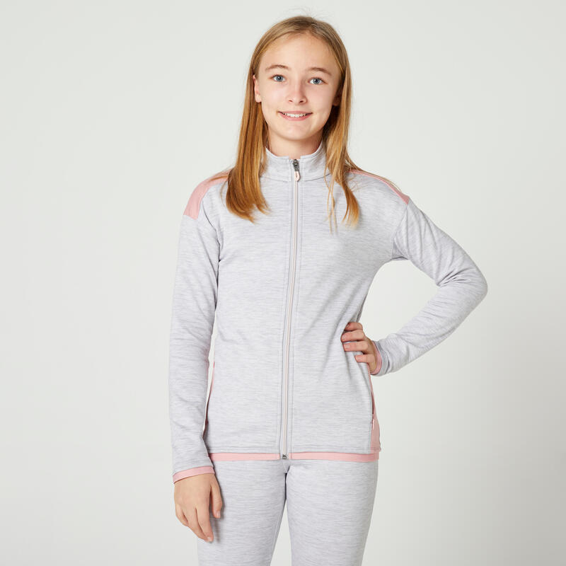 兒童透氣合成布料運動服 S500 - 淺雜灰色／粉色