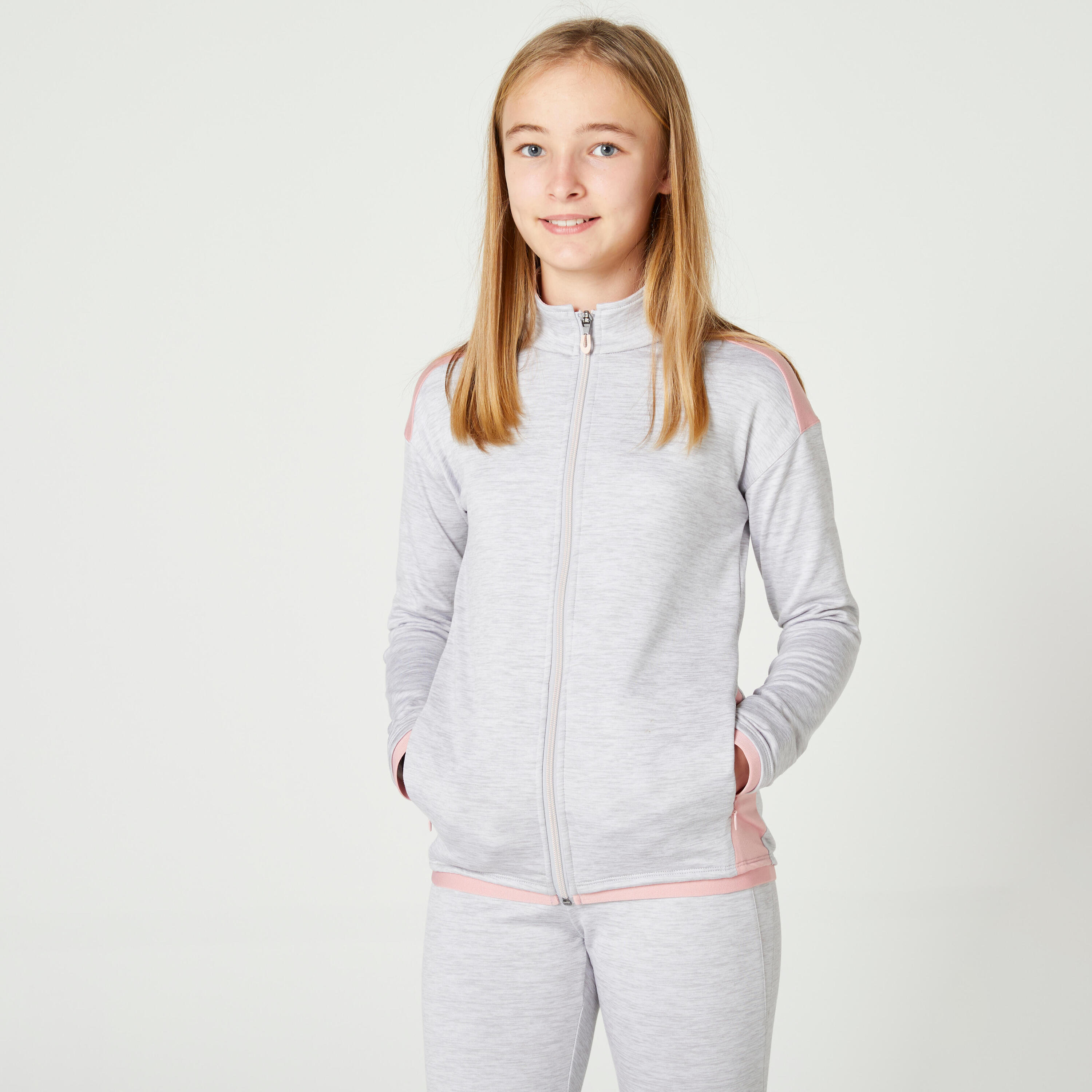 Kids' Breathable Synthetic Tracksuit S500 - Light Mottled Grey/Pink 2/9