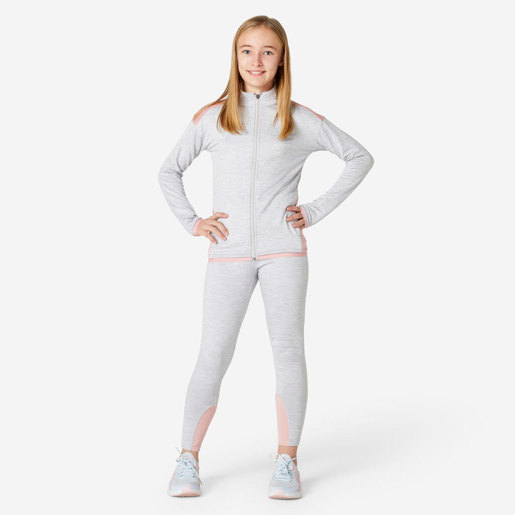 Kids' Breathable Synthetic Tracksuit S500 - Light Mottled Grey/Pink