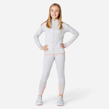 Kids' Breathable Synthetic Tracksuit S500 - Light Mottled Grey/Pink