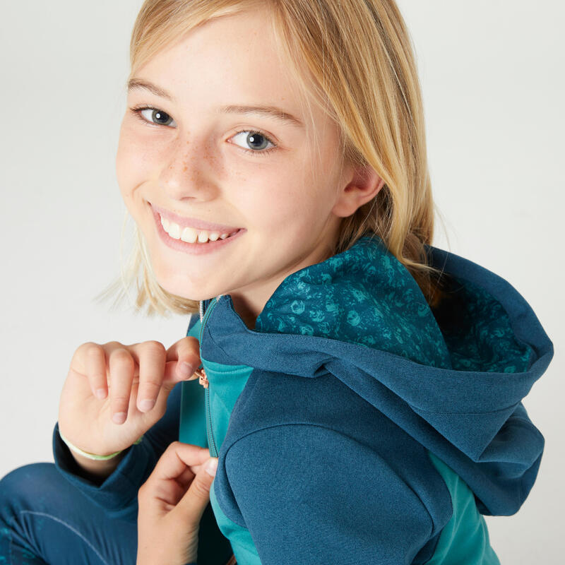 Warme ademende hoodie met rits voor meisjes S500 groen en donkergroen