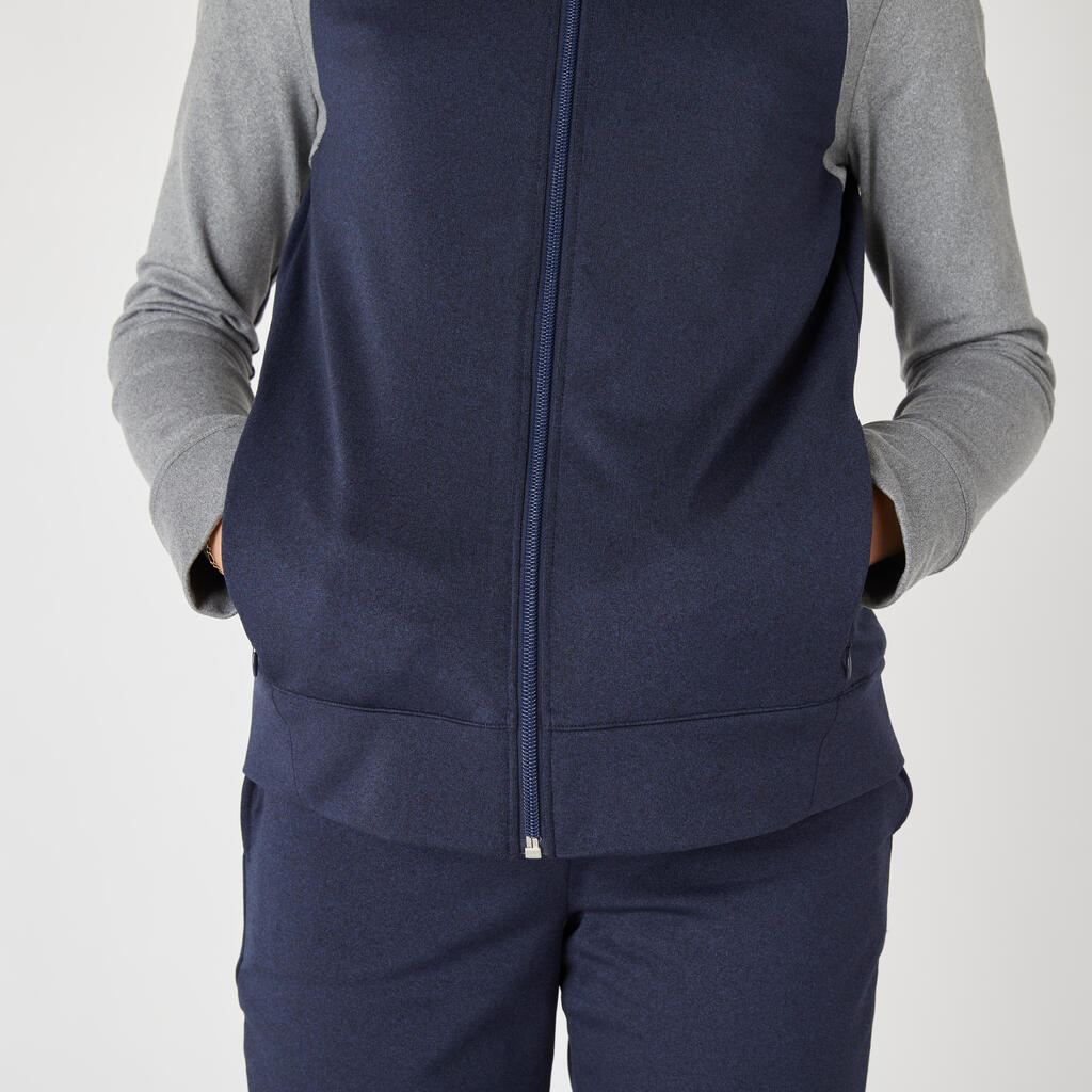 Chaqueta de fitness con cremallera y capucha para Niñas Domyos azul oscuro/gris