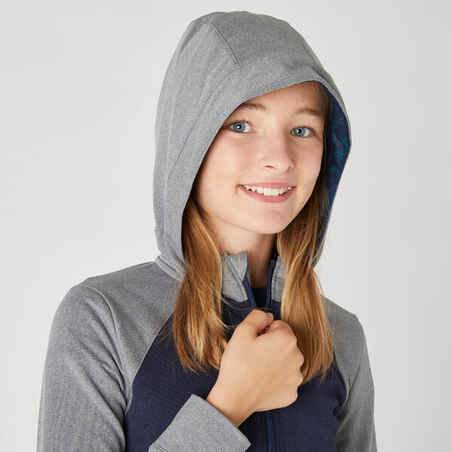 Girls' Warm Breathable Gym Jacket S500 - Navy/Light Grey