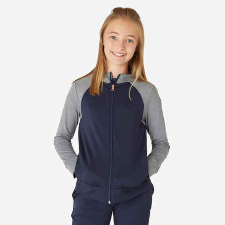 Girls' Warm Breathable Gym Jacket S500 - Navy/Light Grey