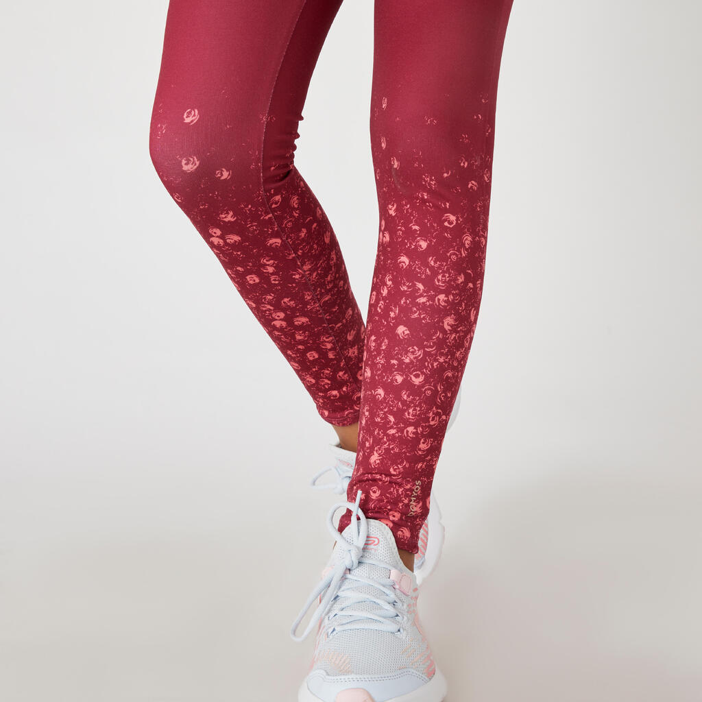 Girls' Warm Breathable Synthetic Leggings S500 - Red with Print