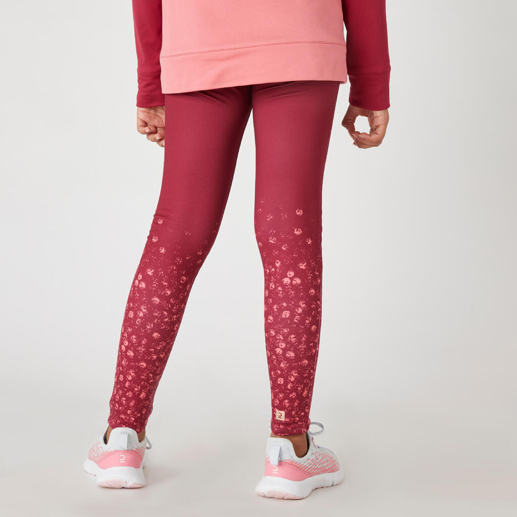 Girls' Warm Breathable Synthetic Leggings S500 - Red with Print