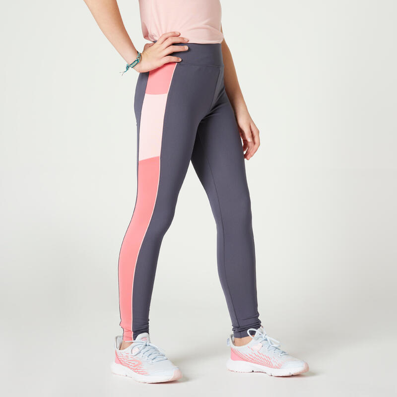 Leggings mallas gimnasia deportiva transpirables talle alto Niños S500 Gris
