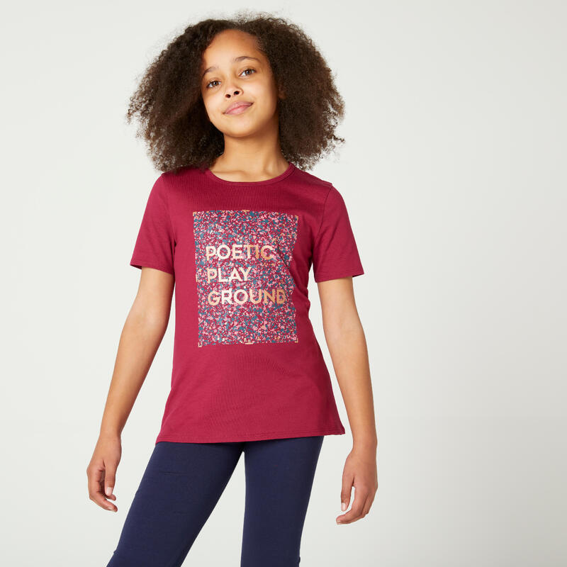 T-shirt bambina ginnastica 100 cotone 100% bordeaux con stampa