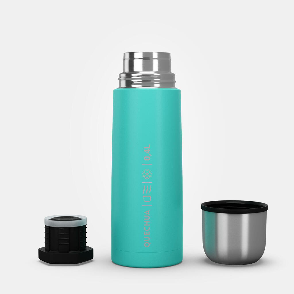 0.4 L stainless steel isothermal flask with cup for hiking - turquoise