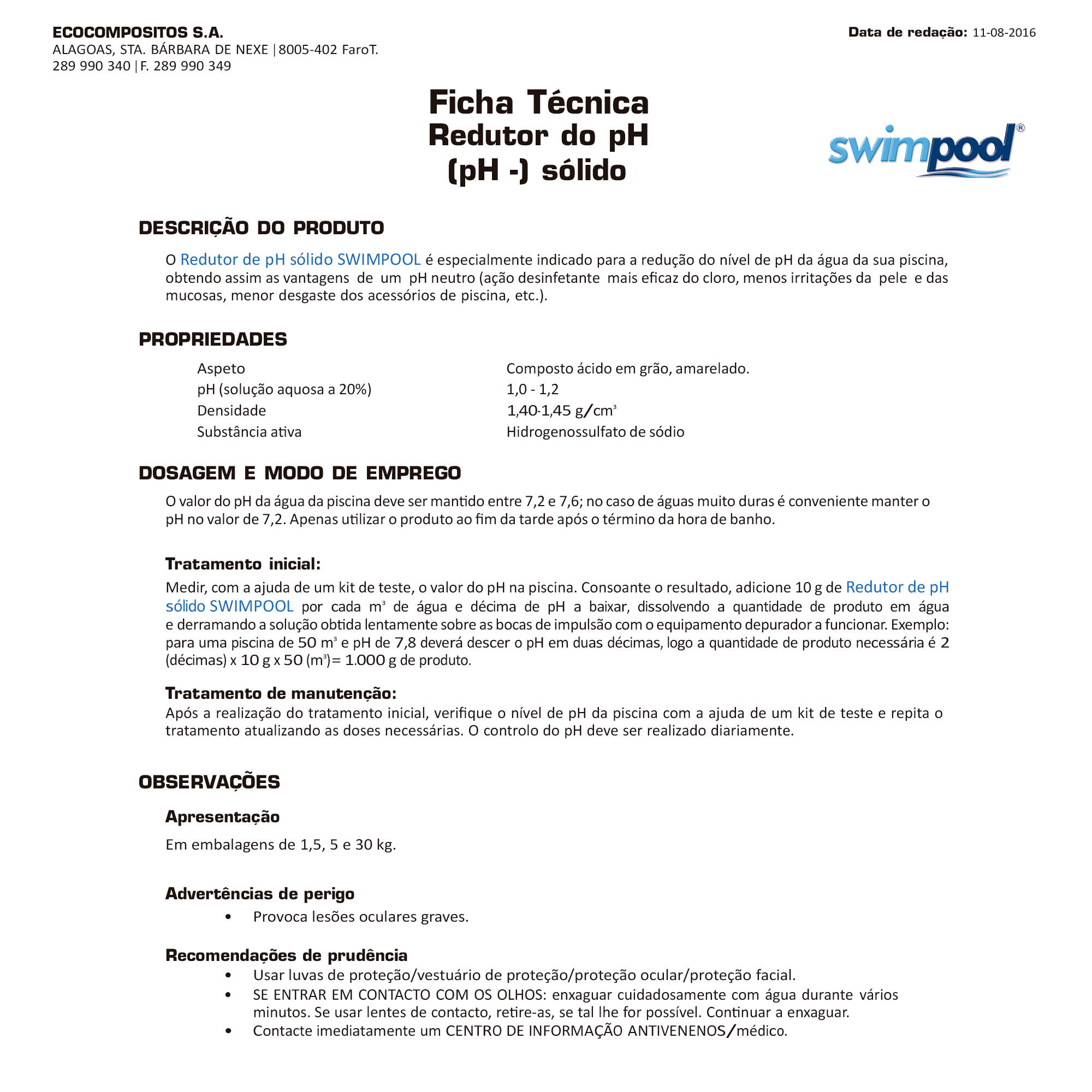 Redutor pH sólido para água de piscinas, 1,5 Kg 2/2