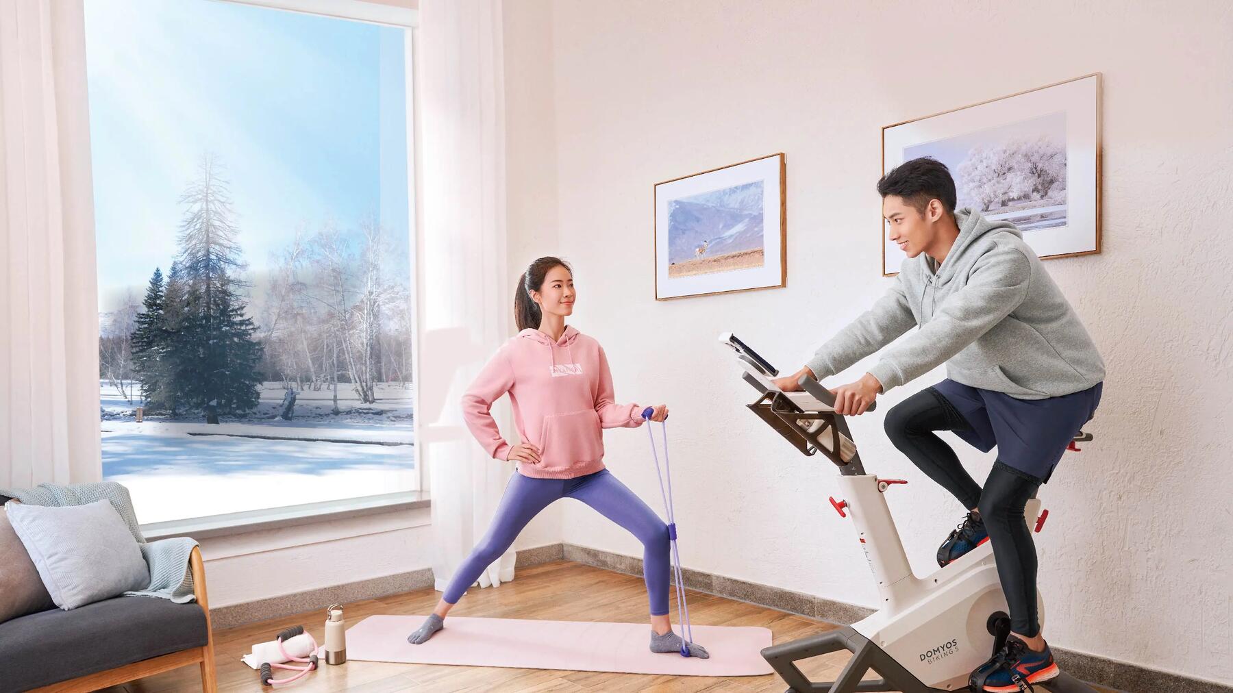 Woman on a home trainer