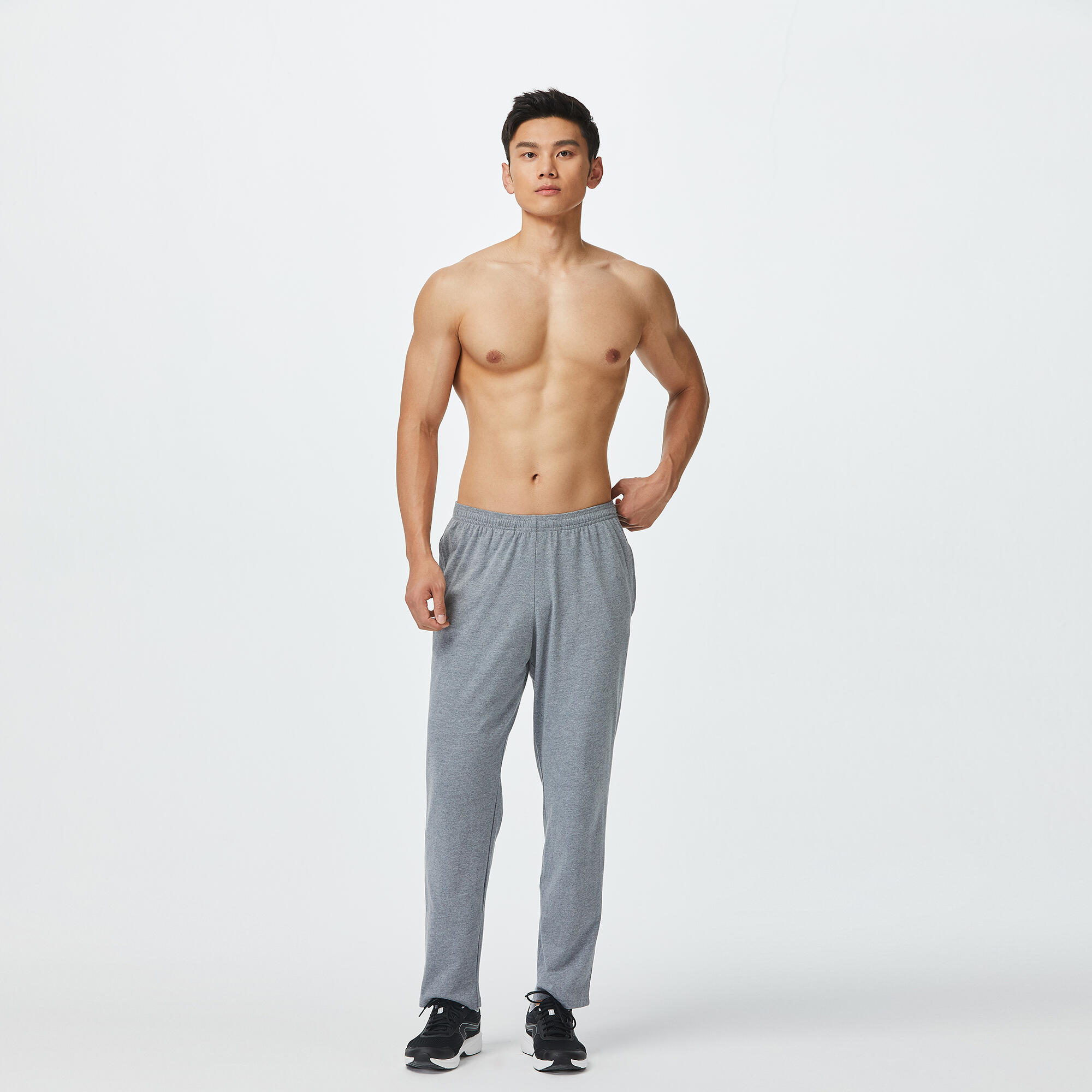 Men's Trackpant Joggers Straight Fit 100 For Gym-Grey