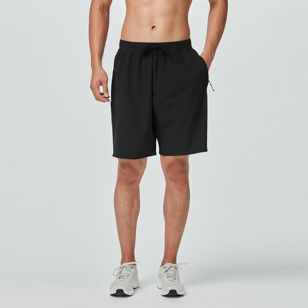 Pantaloneta de fitness con bolsillos para Hombre Domyos 500 negro