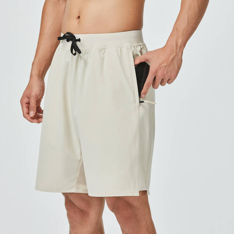 Men's Zip Pocket Breathable Fitness Shorts - Beige