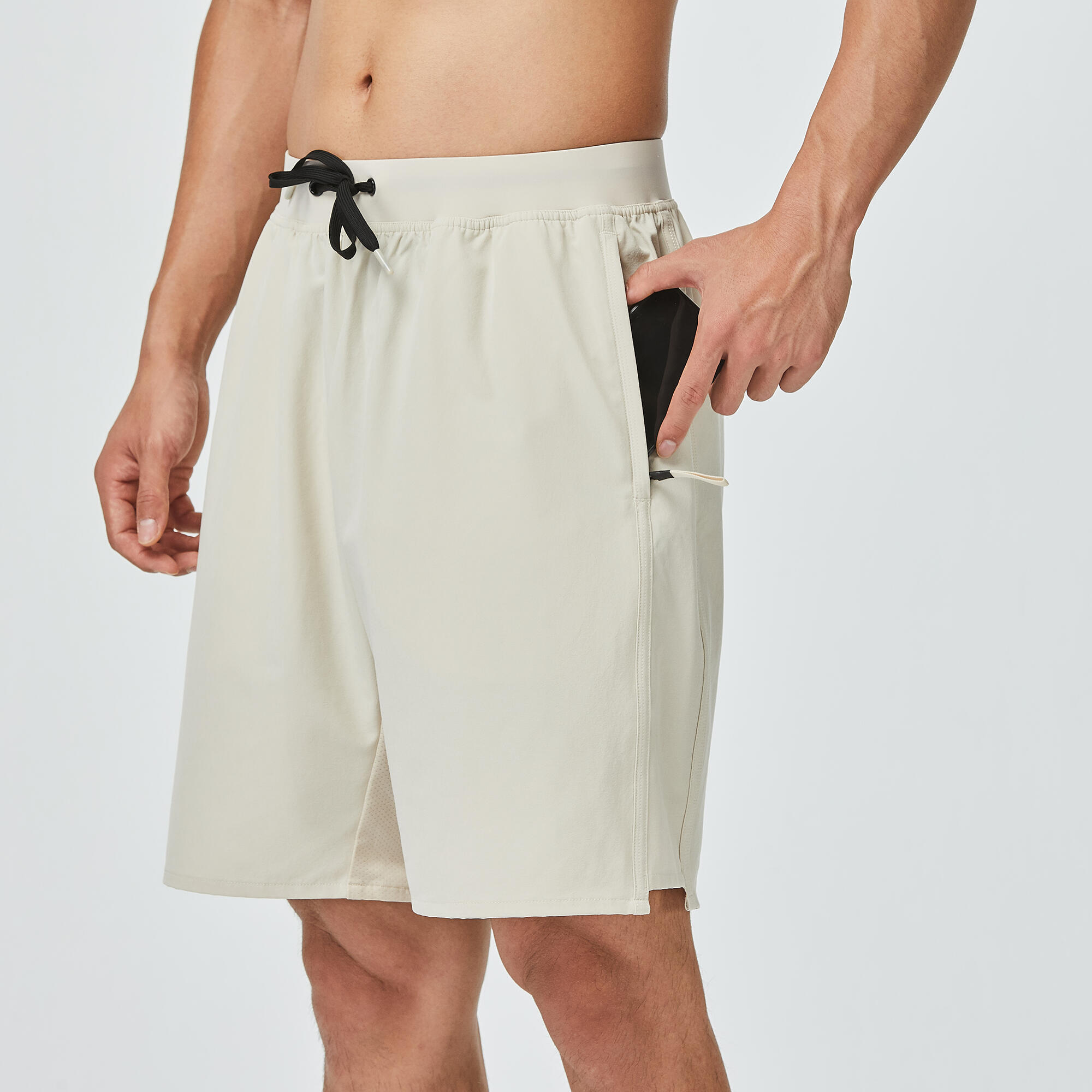 Men's Zip Pocket Breathable Fitness Shorts - Beige 7/9